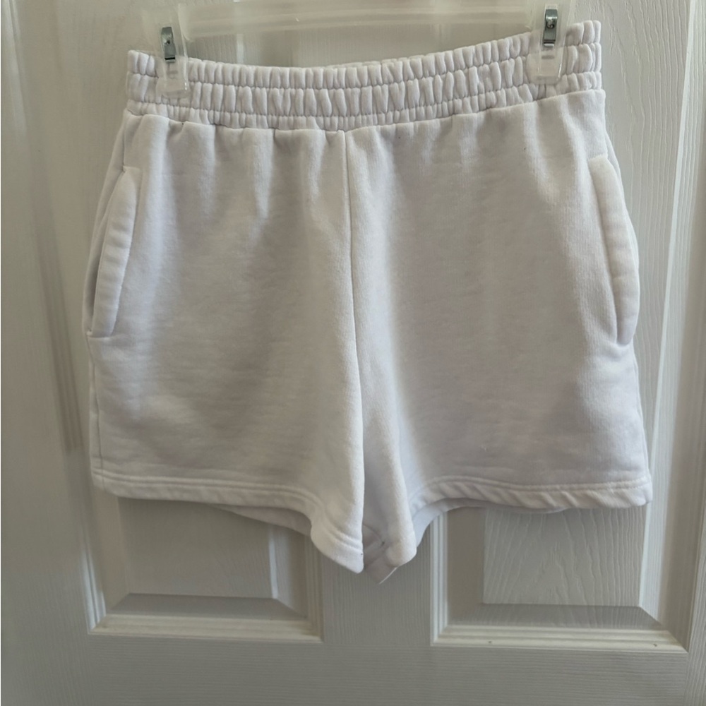 Women's White Elastic Waist Casual Shorts